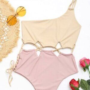 *NEW* (S) ZAFUL Lace-up One Shoulder Swimsuit